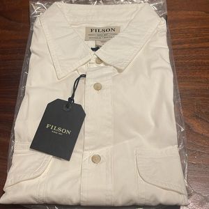 Filson NWT white button down Washed Feather Cloth shirt two pockets 100% cotton